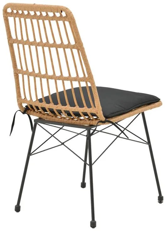 Καρέκλα Naoki rattan σε φυσική απόχρωση με μαύρο μαξιλάρι και μεταλλικό μαύρο πόδι 45x60x83εκ 45.5x59.5x89 εκ.