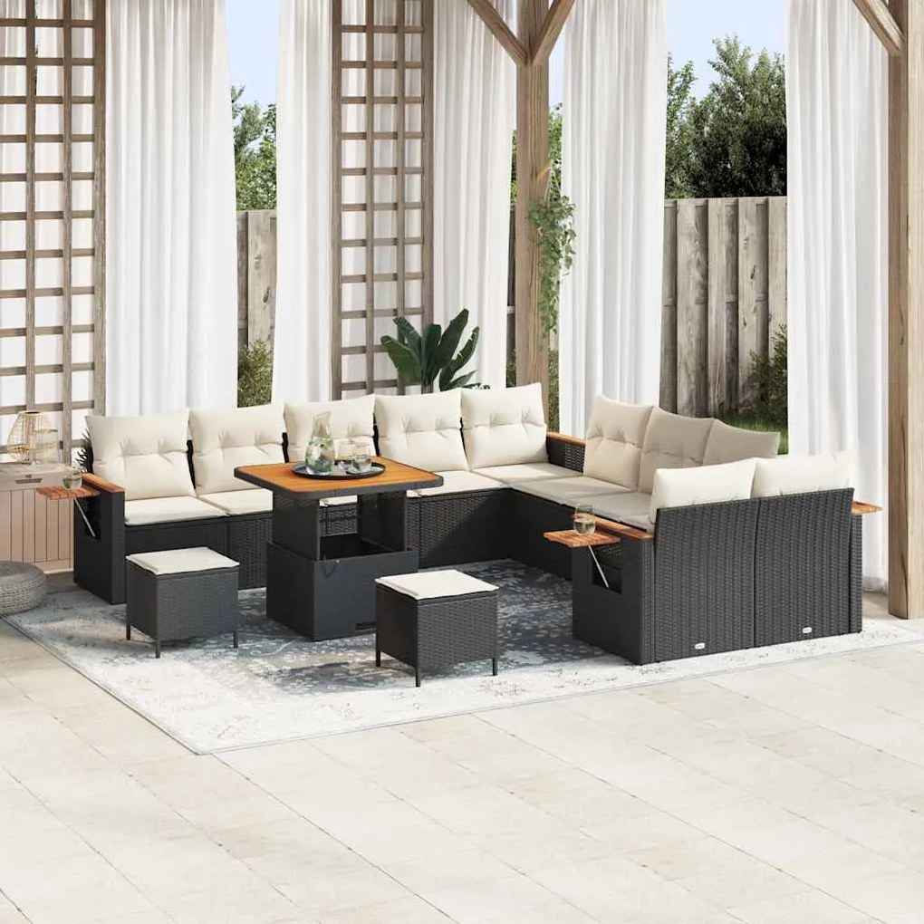 vidaXL Σετ Καναπέ Κήπου 13 pcs Μαύρο και κρεμ 80 x 80 x 71 cm
