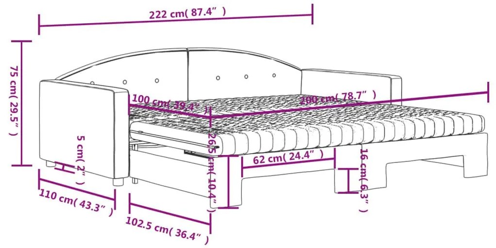 Καναπές Κρεβάτι Συρόμενος Μπλε 100x200 εκ. Βελούδινος Στρώματα - Μπλε