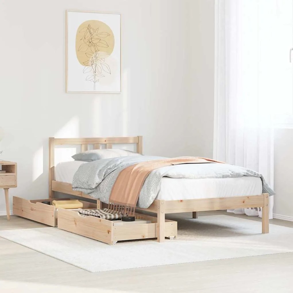vidaXL Σκελετός Κρεβατιού Χωρίς Στρώμα 75x190 εκ Μασίφ Ξύλο Πεύκου