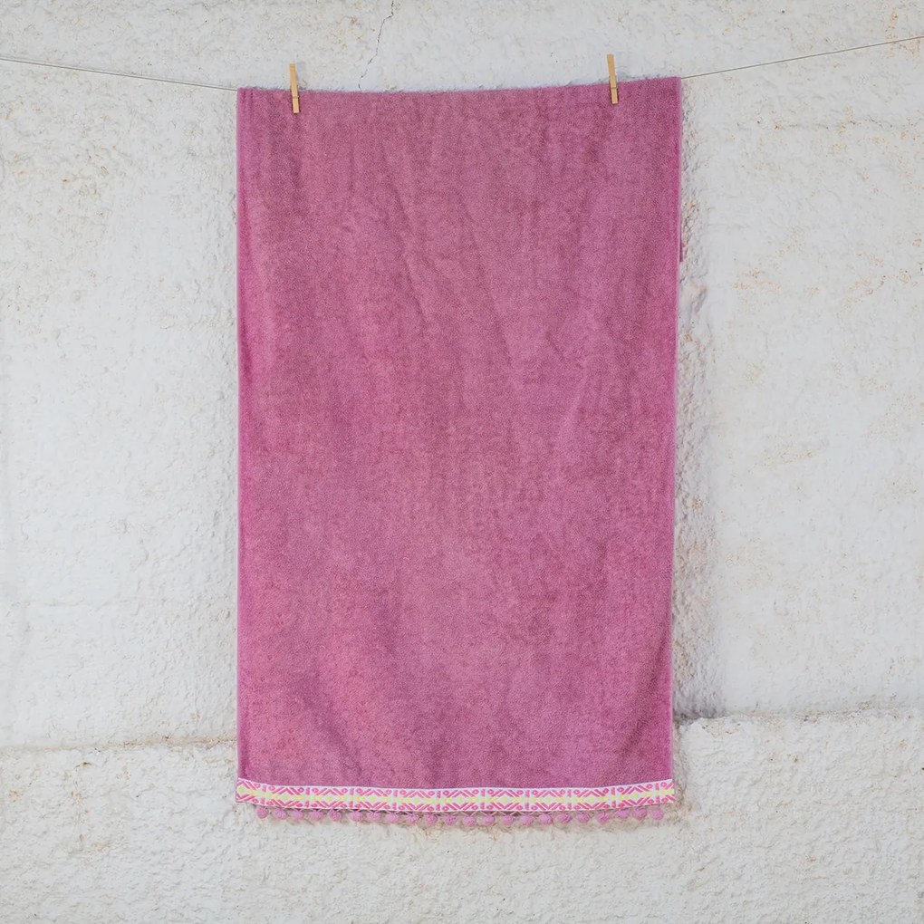 Πετσέτα Θαλάσσης (80x160) White Fabric Zenyra Pink