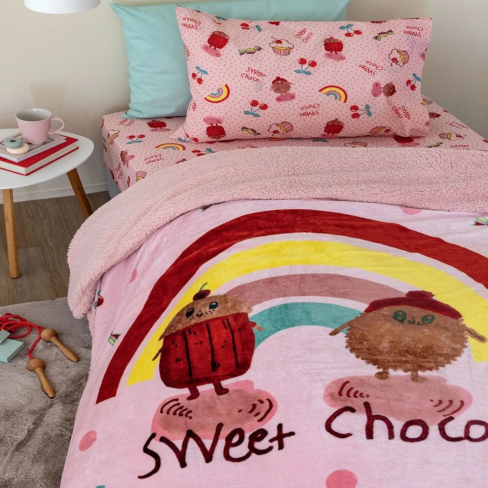 Κουβερτοπάπλωμα Παιδικό SW103 Pink Palamaiki Μονό 160x220cm Flannel.Sherpa