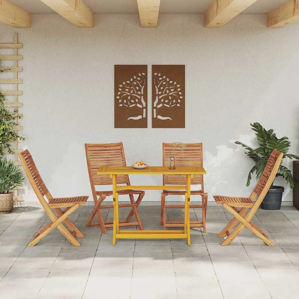vidaXL Σέτ φαγητού για κήπο με μαξιλάρι 5 pcs Καφέ Μασίφ ξύλο ακακίας