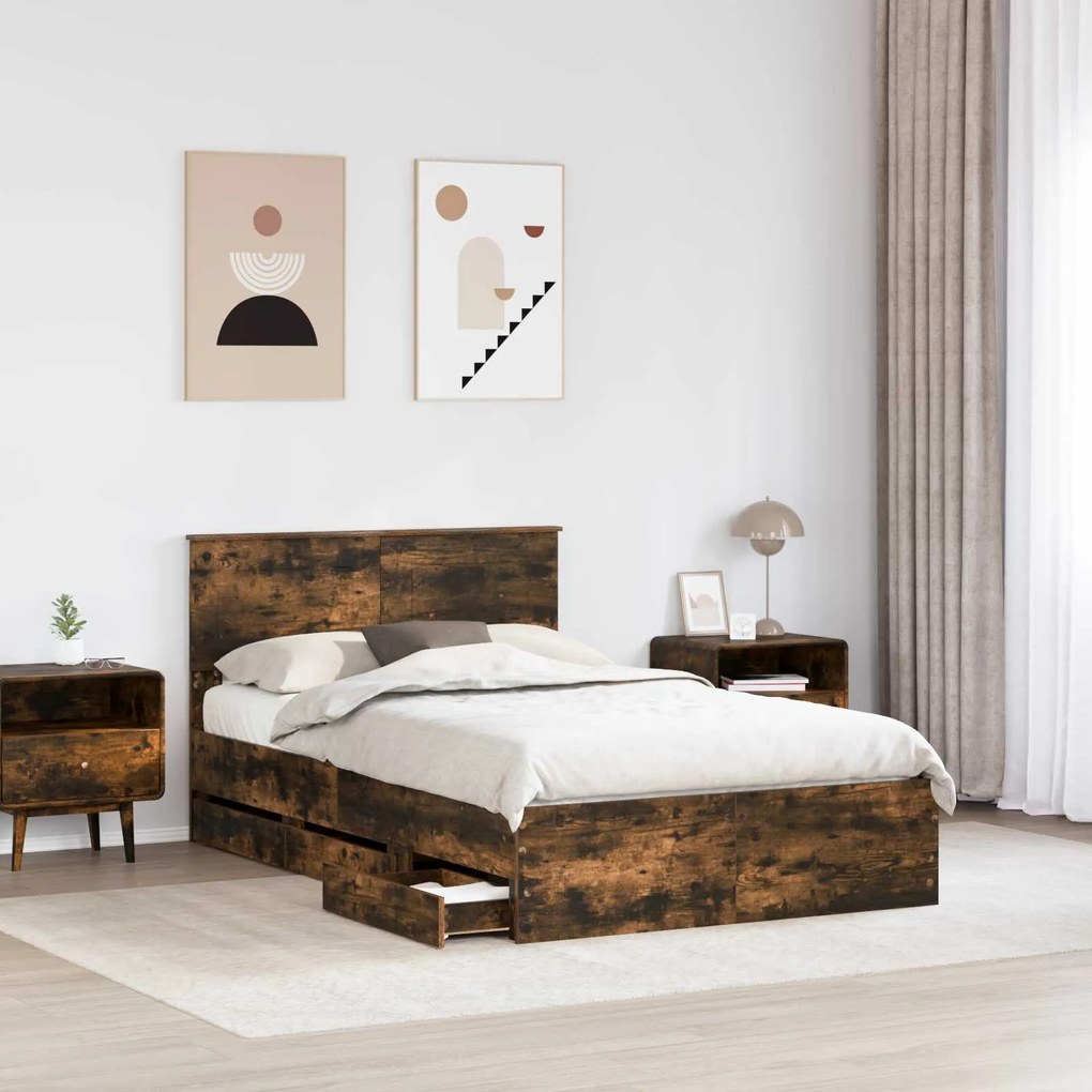 vidaXL Σκελετός Κρεβατιού Καπνιστό Δρύς 120 x 190 cm Μηχανήματος Ξύλο