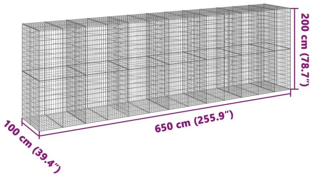 Συρματοκιβώτιο με Κάλυμμα 650x100x200εκ από Γαλβανισμένο Χάλυβα - Ασήμι