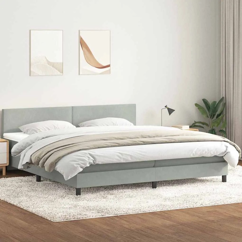 vidaXL Box Spring κρεβάτι με στρώμα ανοιχτό γκρι 180x220 cm Βελούδινο