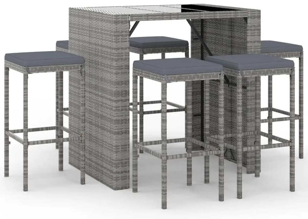 vidaXL Σετ Μπαρ Κήπου 7 Τεμαχίων Γκρι Συνθετικό Ρατάν με Μαξιλάρια