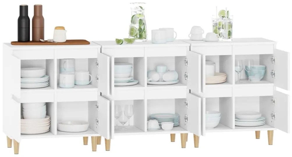 vidaXL Ντουλάπια 3 τεμ. Λευκό 60x35x70 εκ. Επεξεργασμένο Ξύλο