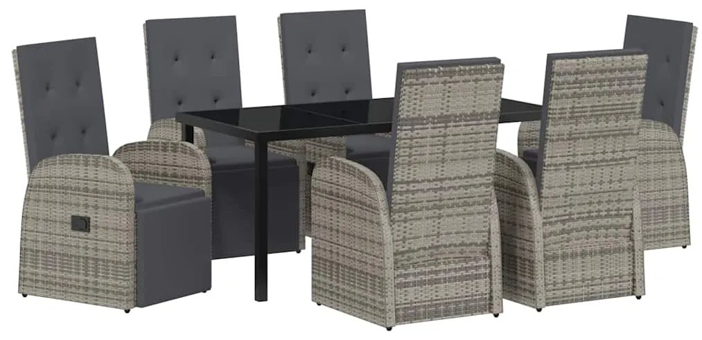 vidaXL Σέτ φαγητού για κήπο με μαξιλάρι 7 pcs Γκρι συνθετικό ρατάν