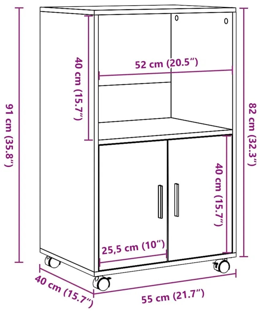 Ντουλάπι Με Ροδάκια Γκρι Sonoma 55x40x91 εκ. Επεξεργασμένο Ξύλο - Γκρι