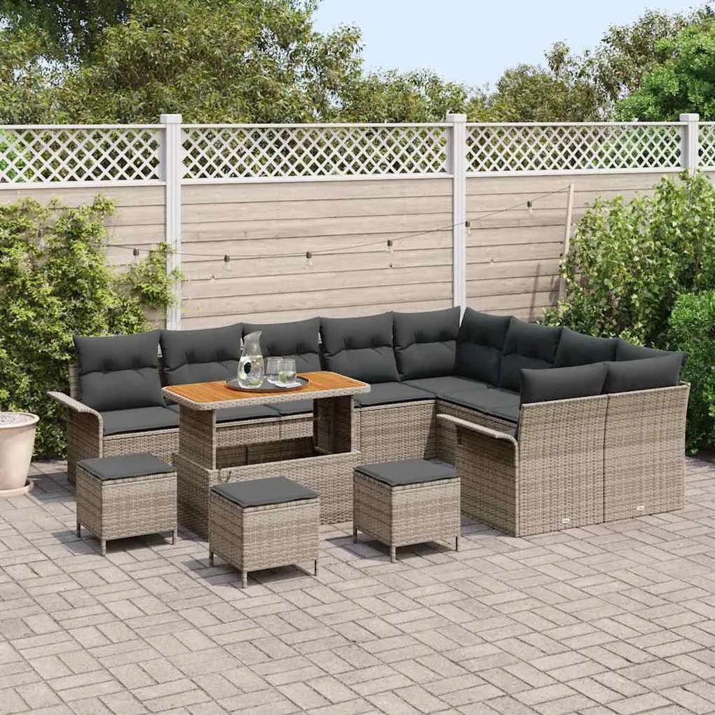 vidaXL Σετ Καναπέ Κήπου Ρυθμιζόμενο ύψος 13 pcs Γκρι συνθετικό ρατάν