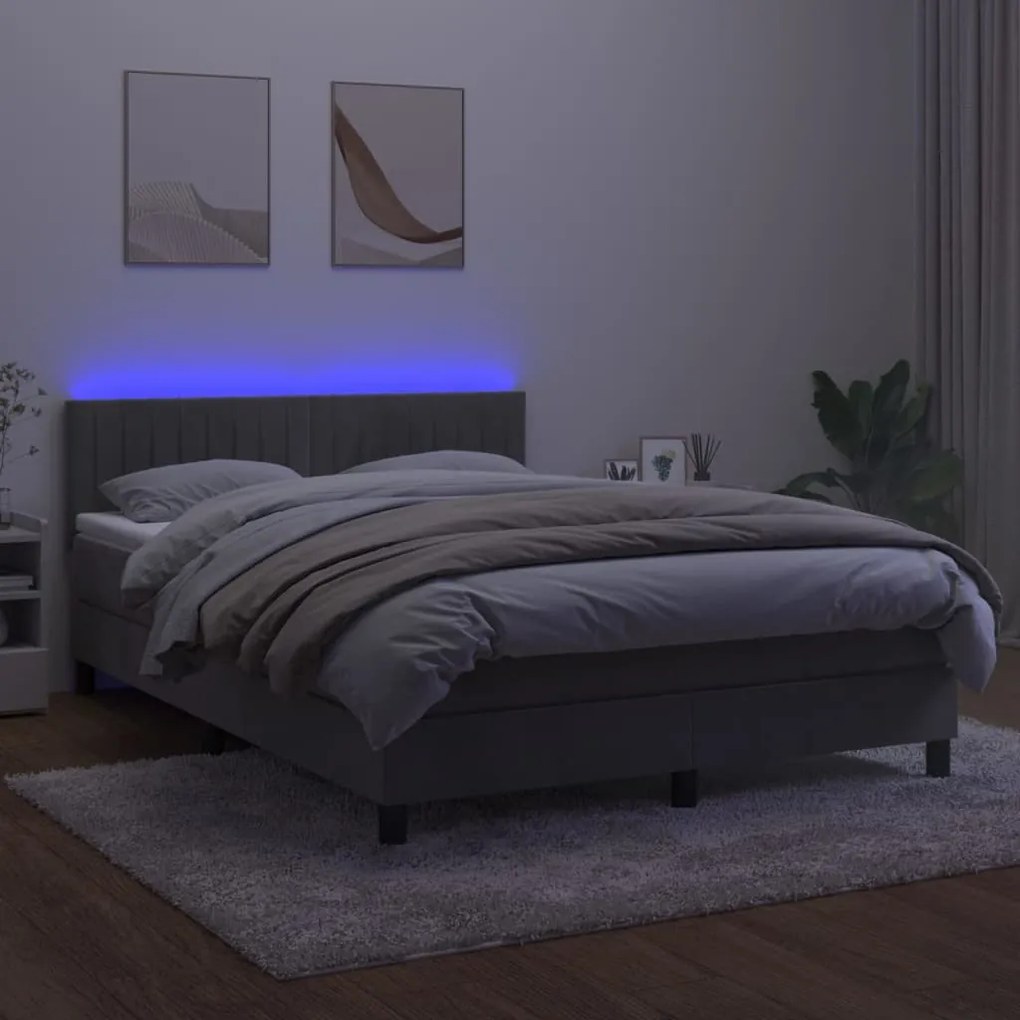 ΚΡΕΒΑΤΙ BOXSPRING ΜΕ ΣΤΡΩΜΑ&amp;LED ΑΝ. ΓΚΡΙ 140X190 ΕΚ. ΒΕΛΟΥΔΙΝΟ 3134519