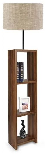 WOODO 204-0051 Μοντέρνο Eπιδαπέδιο Φωτιστικό Μονόφωτο 1 x E27 IP20 Καρυδί Ξύλο με Μπεζ Ύφασμα-Μ38 x Π38 x Υ150cm Globostar 204-0051 Μπεζ