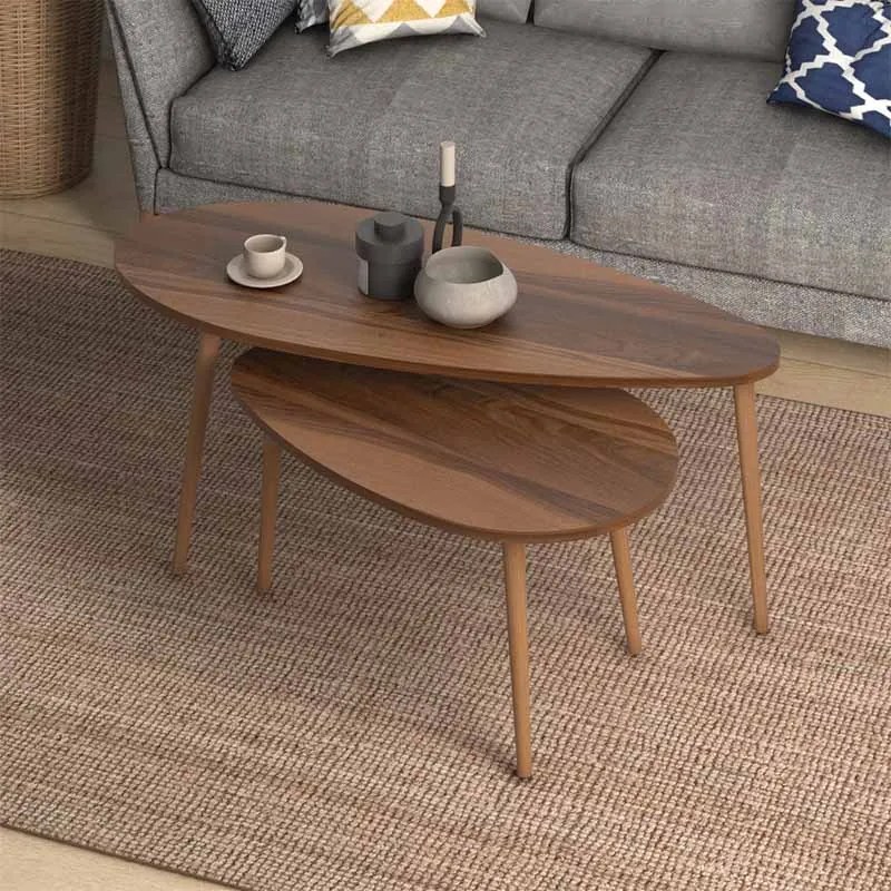 Βοηθητικά τραπεζάκια Elips Megapap χρώμα καρυδί 116x46x46εκ.