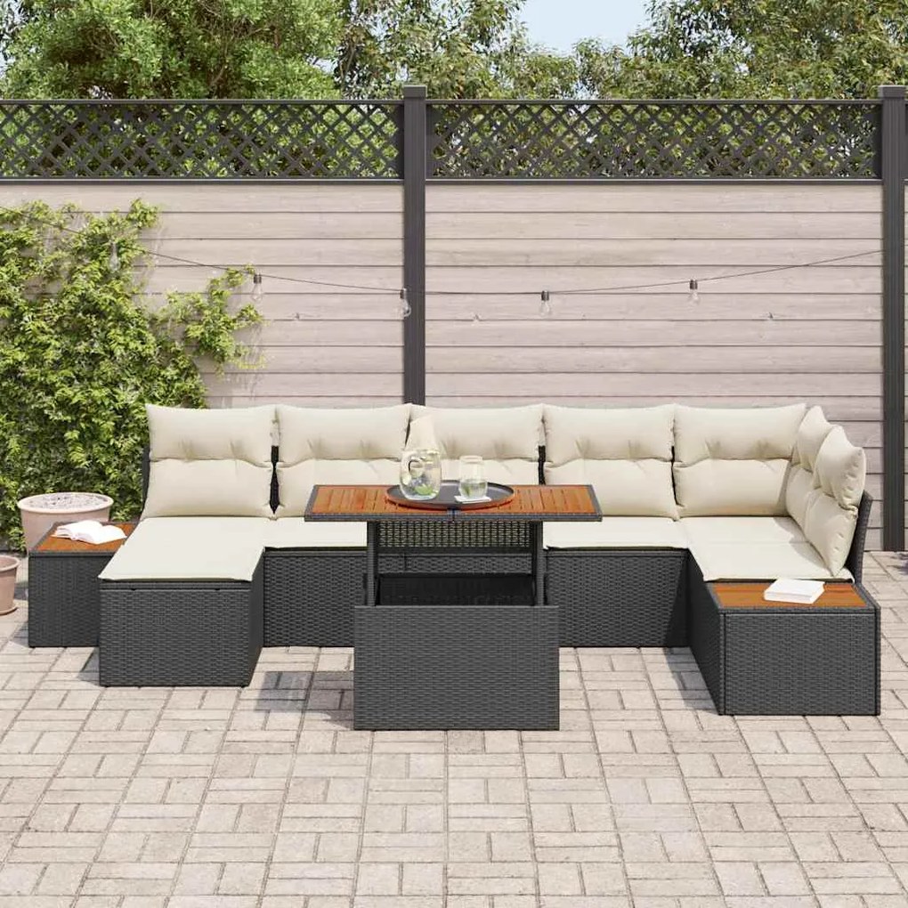 vidaXL Σέτ φαγητού για κήπο με μαξιλάρι 8 pcs Μαύρο, Μπεζ