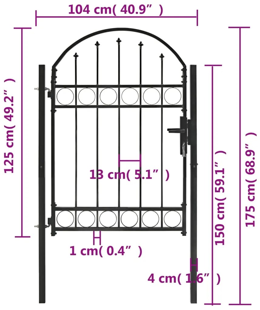 vidaXL Καγκελόπορτα με Αψιδωτή Κορυφή Μαύρη 100 x 125 εκ. από Ατσάλι