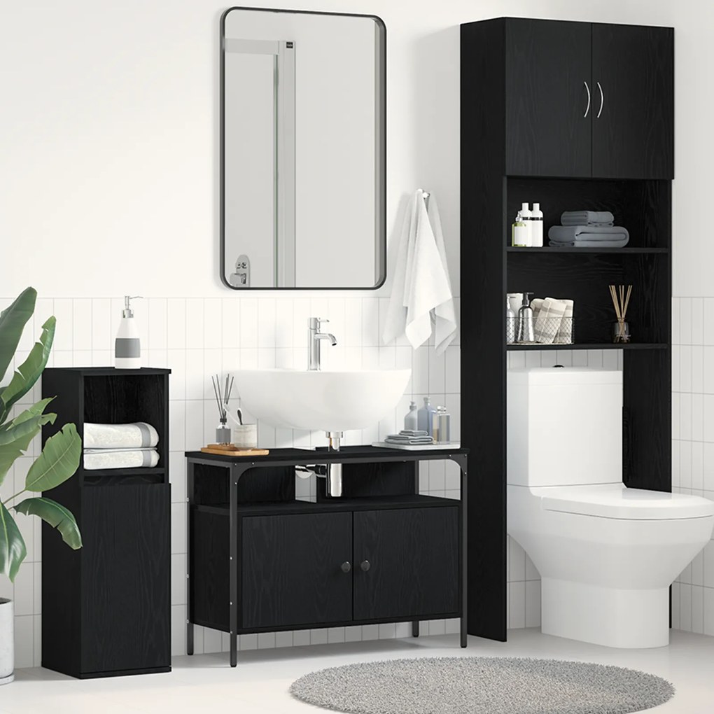 vidaXL Ντουλάπα Νιπτήρα Μαύρο Δρυς 80x30x60 εκ. Κατασκευασμένο ξύλο