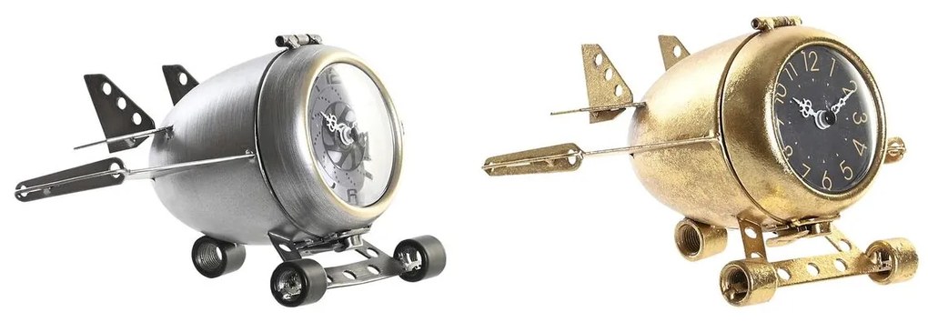 Bordklokke DKD Home Decor Χρυσό Ασημί Αεροπλάνο (x2)