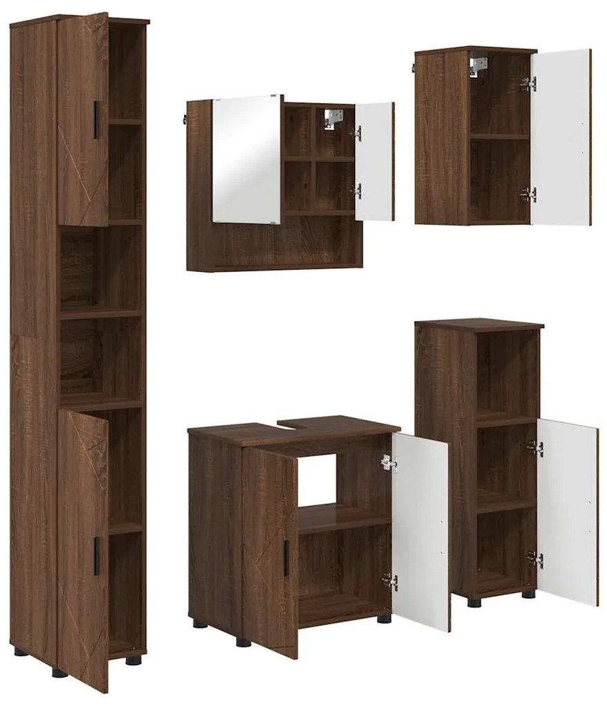 vidaXL Σετ Επίπλων Μπάνιου Επιτοίχιο 5 pcs Καφέ δρυς 61 x 35 x 64 εκ.