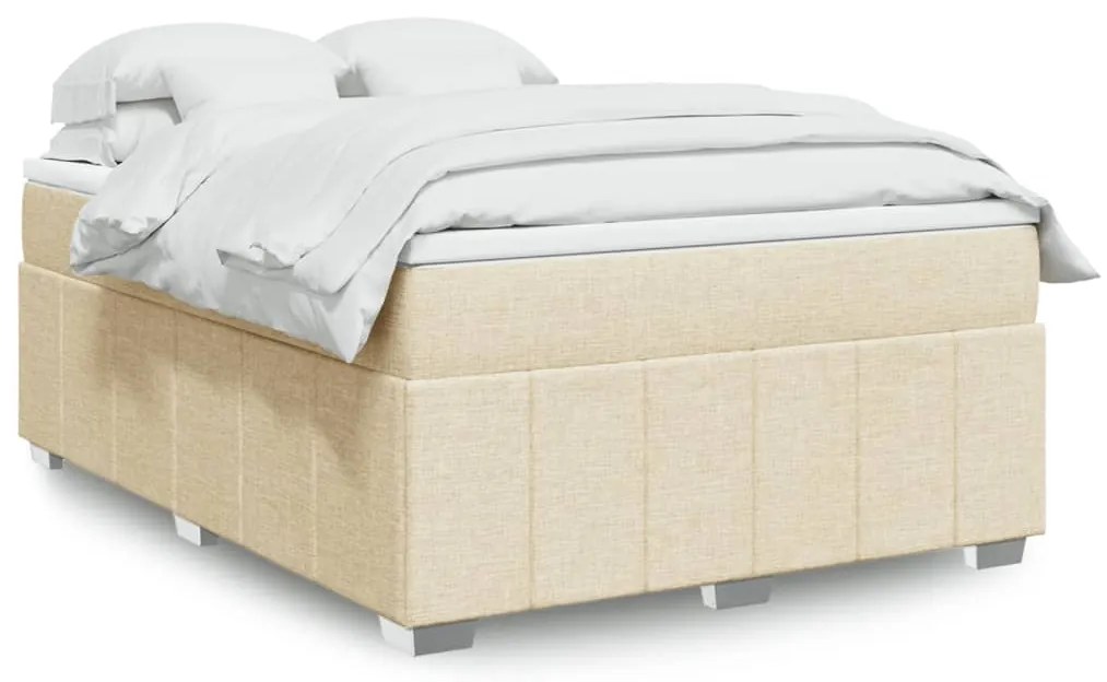 vidaXL Κρεβάτι Boxspring με Στρώμα Κρεμ 140x200 εκ. Υφασμάτινο