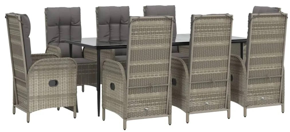 vidaXL Σετ Τραπεζαρίας Κήπου 9 τεμ Μαύρο&Γκρι Συνθ. Ρατάν με Μαξιλάρια