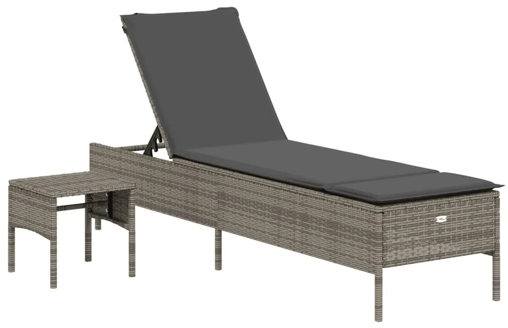 vidaXL Ξαπλώστρα Τραπέζι και Μαξιλάρια Γκρι από Συνθετικό Ρατάν