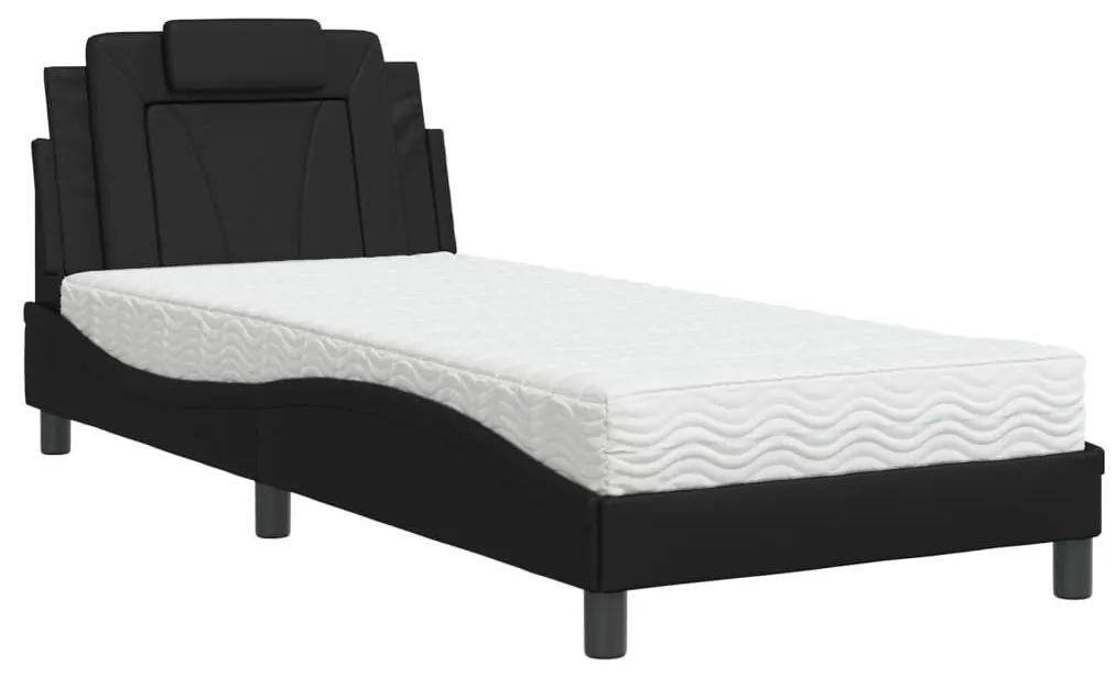 Κρεβάτι με Στρώμα Μαύρο 80 x 200 εκ. από Συνθετικό Δέρμα - Μαύρο