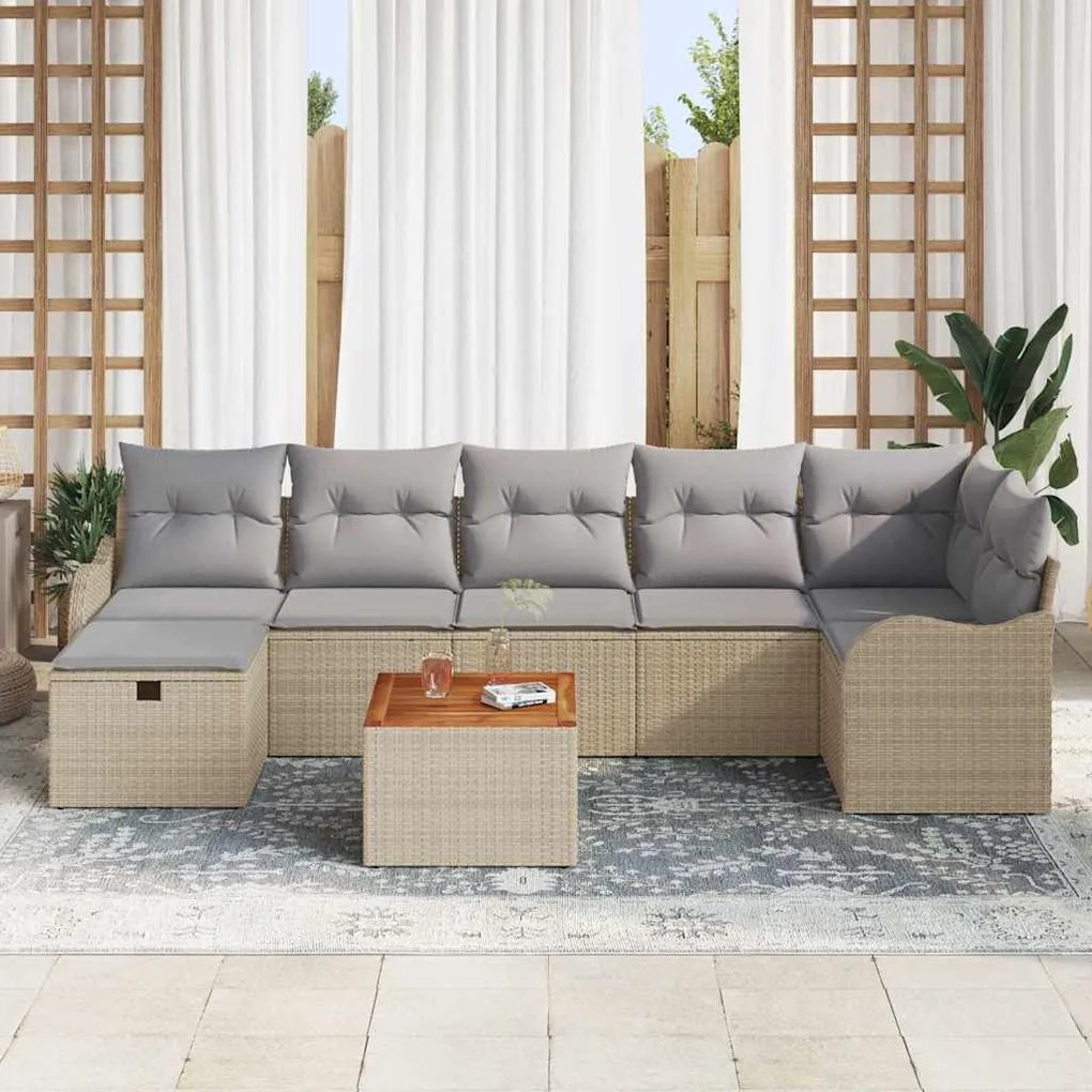 vidaXL Σετ Καναπέ Κήπου με μαξιλάρι 8 pcs Μπεζ Πολυ ράταν