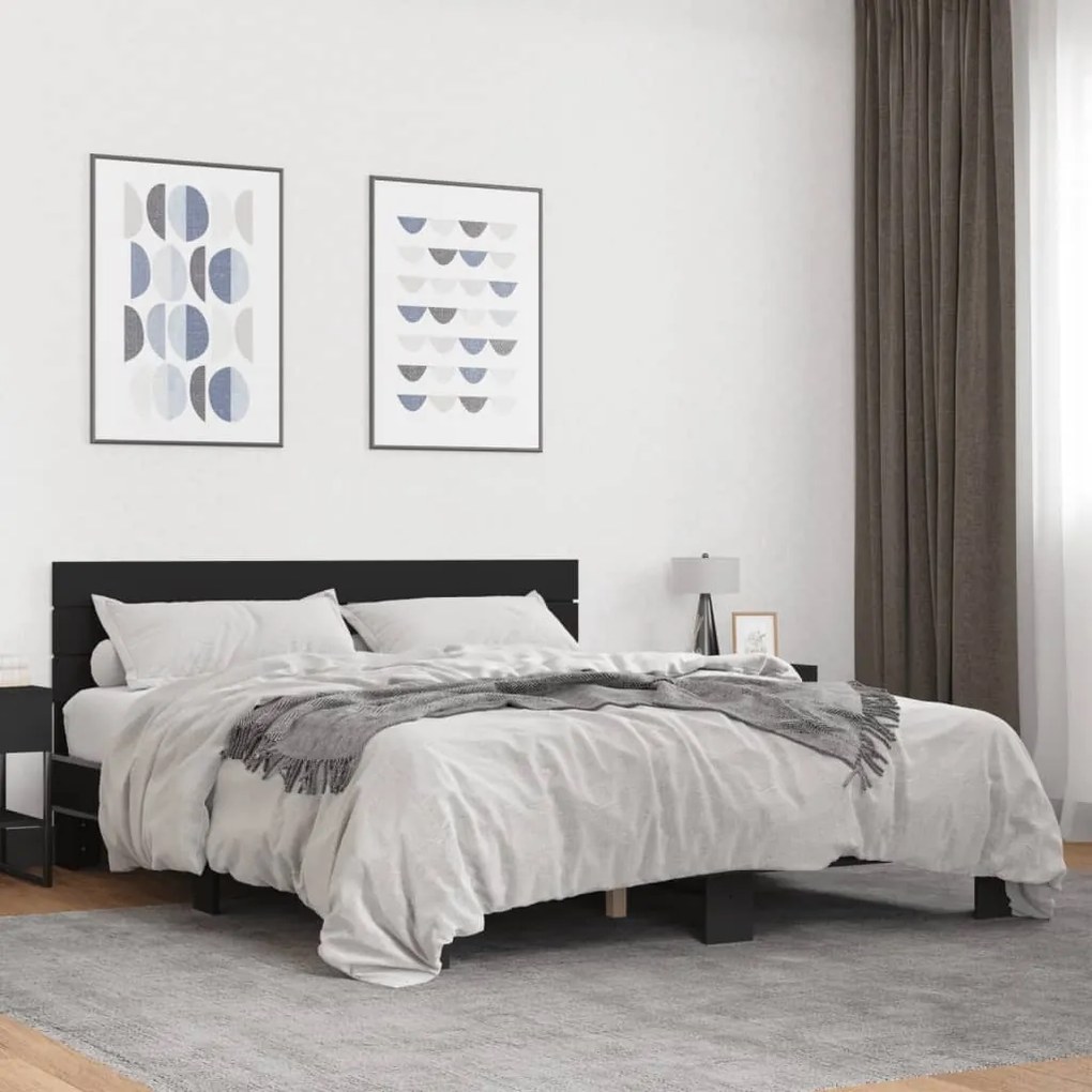 vidaXL Πλαίσιο Κρεβατιού Μαύρο 160 x 200 εκ. Επεξ. Ξύλο &amp; Μέταλλο