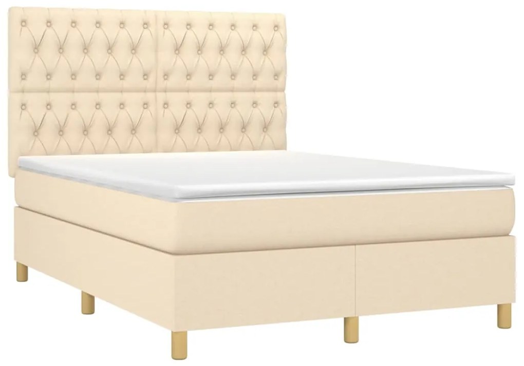 Κρεβάτι Boxspring με Στρώμα Κρεμ 140x200 εκ. Υφασμάτινο - Κρεμ