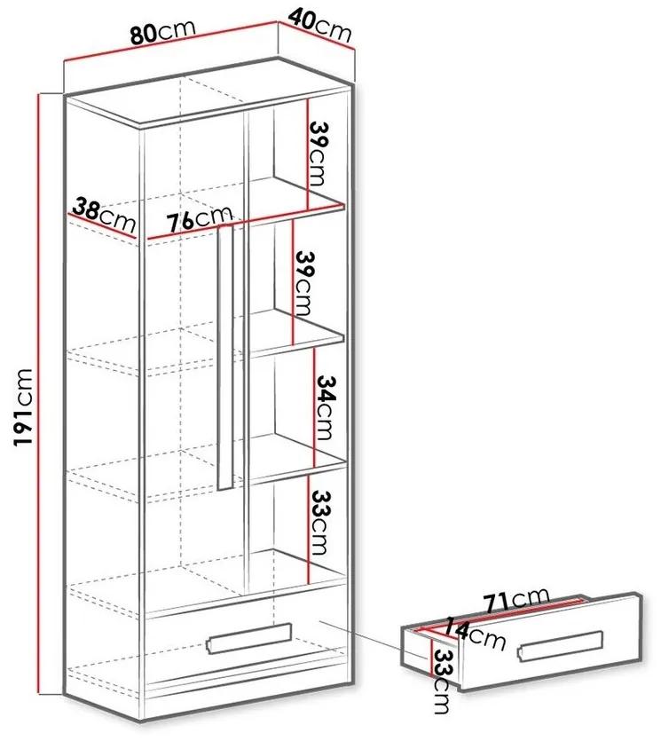 Βιβλιοθήκη Akron J104, Με πόρτες, Με συρτάρια, Πλαστικοποιημένη μοριοσανίδα, Ο αριθμός των θυρών: 1, Αριθμός συρταριών: 1, 191x80x40cm, 61 kg