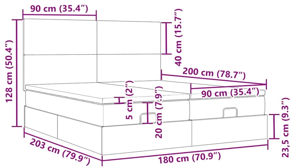 Οθωμανικό κρεβάτι με στρώματα Μαύρο 180x200cm Ύφασμα - Μαύρο