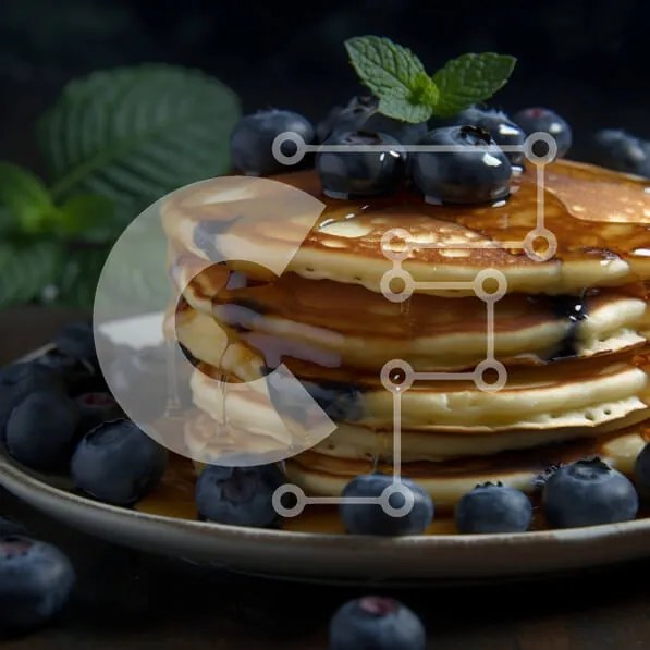 Intra Συλλεκτικό Ξύλινο Παζλ Plywood  4mm - Νόστιμο πρωινό Pancake με φρέσκα βατόμουρα και σιρόπι Σε Ξύλινο Κουτί - Διαστάσεις: 10x10 cm – 25 κομμάτια