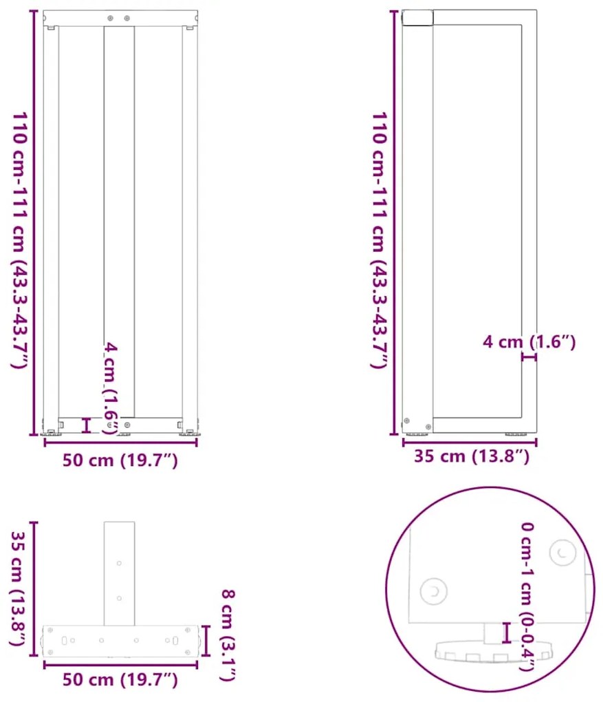 Πόδια τραπεζιού μπαρ σε σχήμα T 2 τεμ. Λευκό 50x35x(110-111)εκ. - Λευκό