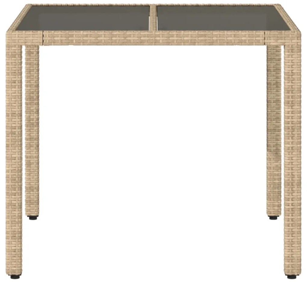vidaXL Τραπέζι Κήπου Γυάλινη Επιφάνεια Μπεζ 90x90x75 εκ. Συνθ. Ρατάν