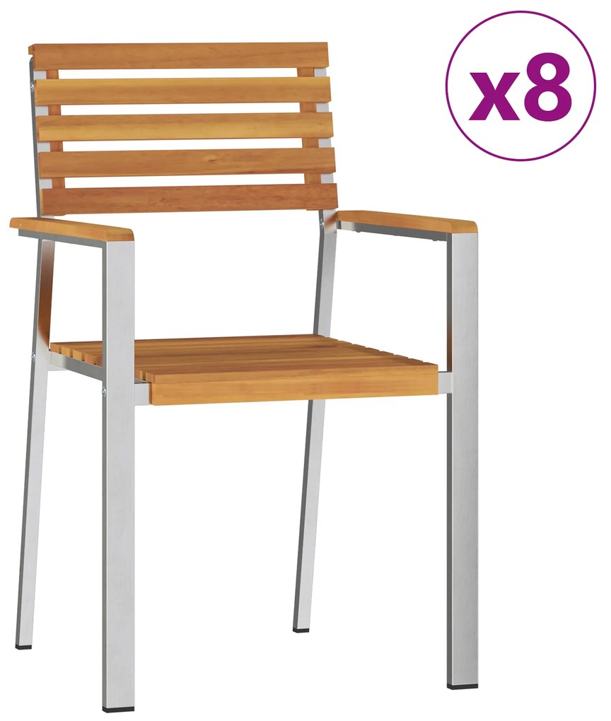 vidaXL Καρέκλες Κήπου 8 τμχ 54.5x56x89 εκ. από Μασίφ Ξύλο Ακακίας