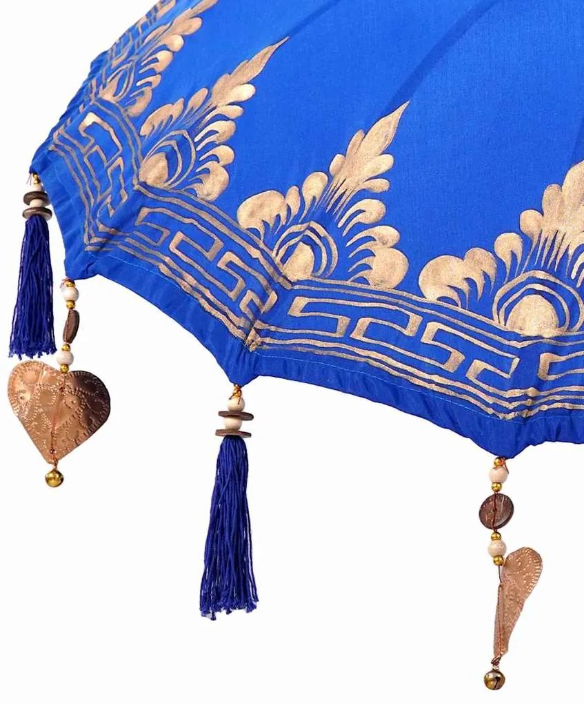 vidaXL Ομπρέλα με Βάση Μπλε, Καφέ 250 cm Βαμβάκι, Ξύλο