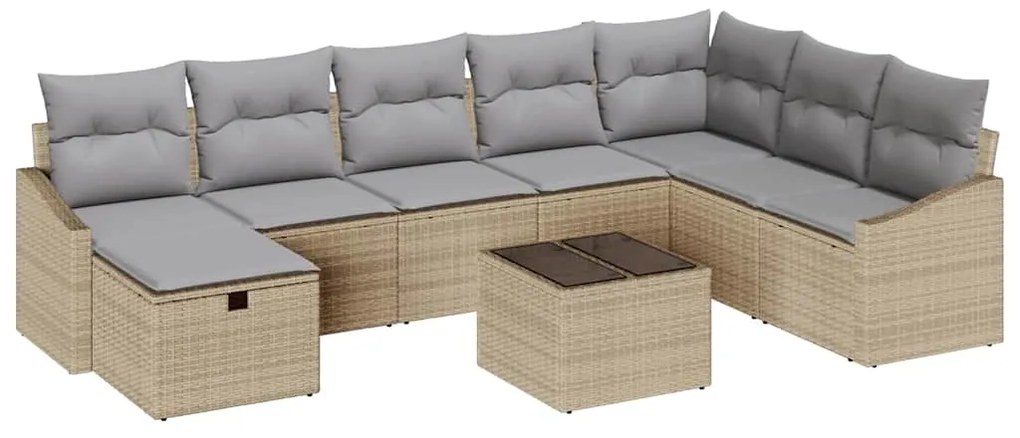 vidaXL Σετ Καναπέ Κήπου 9 pcs Μπεζ 55 x 62 x 69 εκ Πολυ ράταν
