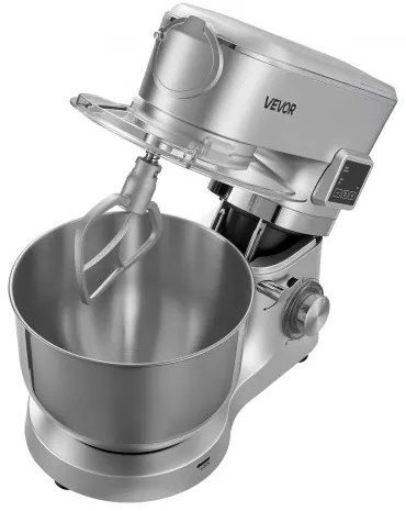 VEVOR Stand Mixer, 5.7 L Electric Kitchen Mixer, 1500W Dough-Mixer, 6+P Speeds Tilt-head Food-Mixer with 1.5 L Blender Cup, Stainless Steel Bowl, Dough Hook, Whisk, Beater, for Baking, Mixing, Silver