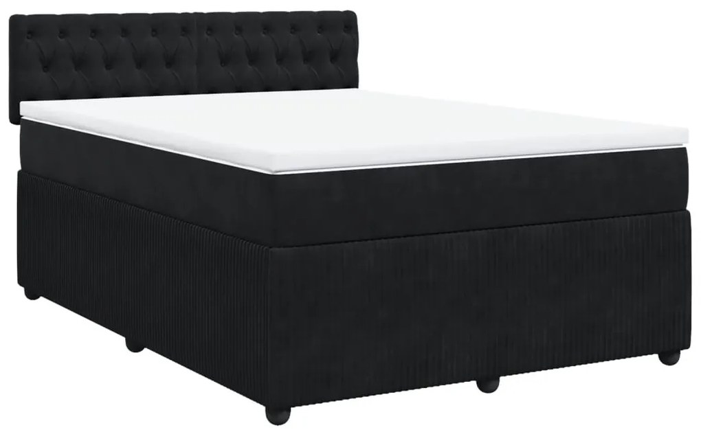 vidaXL Κρεβάτι Boxspring με Στρώμα Μαύρο 140x190 εκ. Βελούδινο