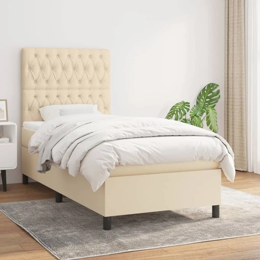 Κρεβάτι Boxspring με Στρώμα Κρεμ 90x200 εκ.Υφασμάτινο