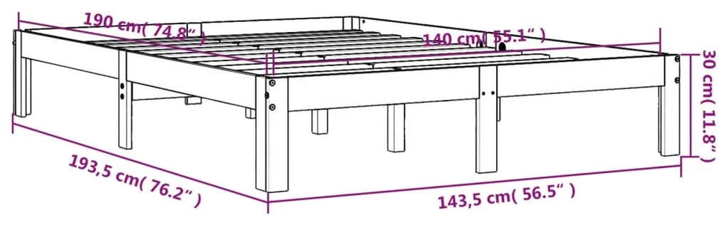 Σκελετός Κρεβατιού Χωρίς Στρώμα Καφέ 140x190 Μασίφ Ξύλο Πεύκου - Καφέ