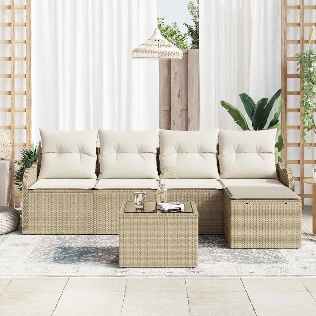 vidaXL Σετ Καναπέ Κήπου με μαξιλάρι 6 pcs Μπεζ Πολυ ράταν