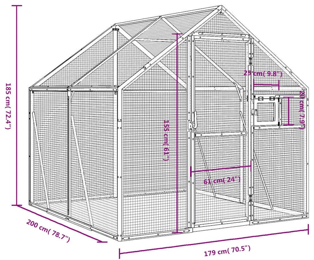 vidaXL Κλουβί Ασημένιο 1,79 x 2 x 1,85 μ. από Αλουμίνιο