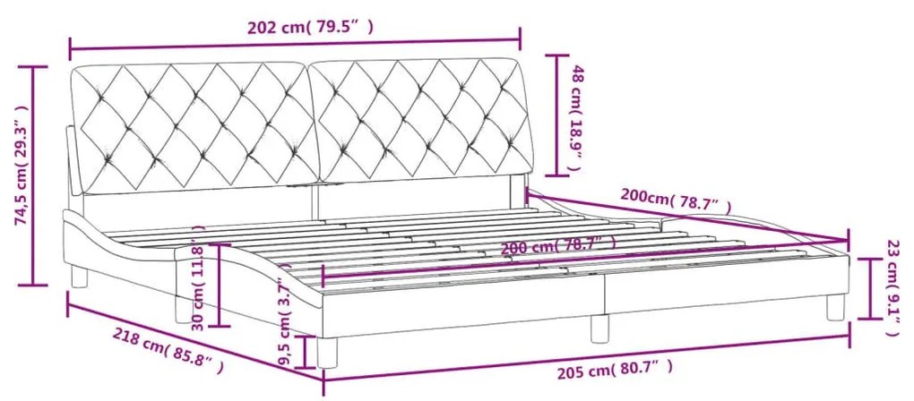 Πλαίσιο Κρεβατιού με Κεφαλάρι Αν. Γκρι 200x200 εκ. Βελούδινο - Γκρι