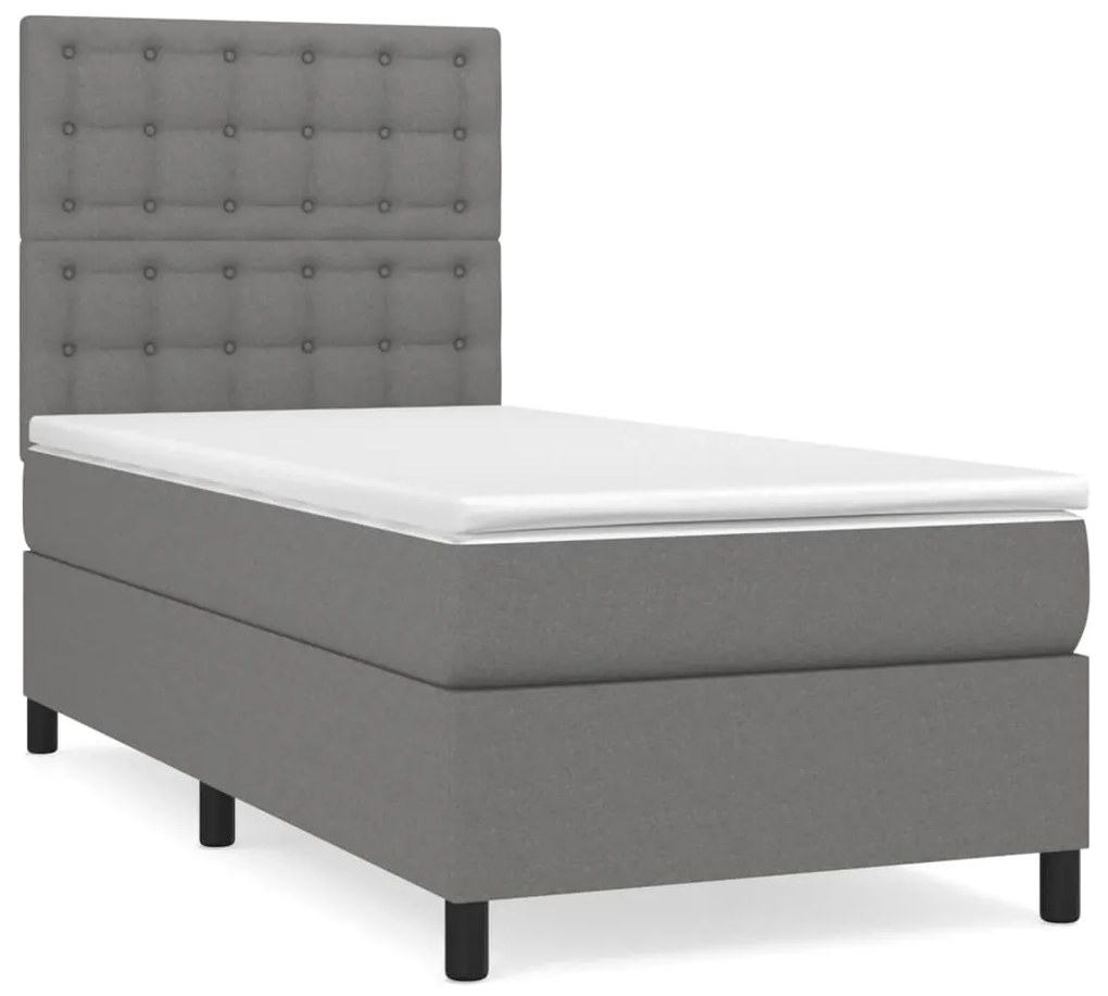 Κρεβάτι Boxspring με Στρώμα Σκούρο Γκρι 90x200 εκ. Υφασμάτινο - Γκρι