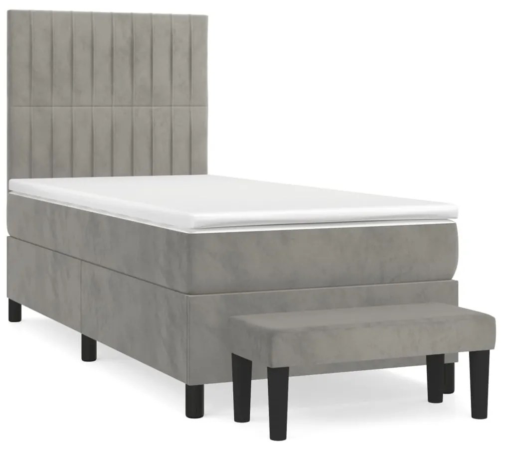 vidaXL Κρεβάτι Boxspring με Στρώμα Ανοιχτό Γκρι 80x200 εκ. Βελούδινο