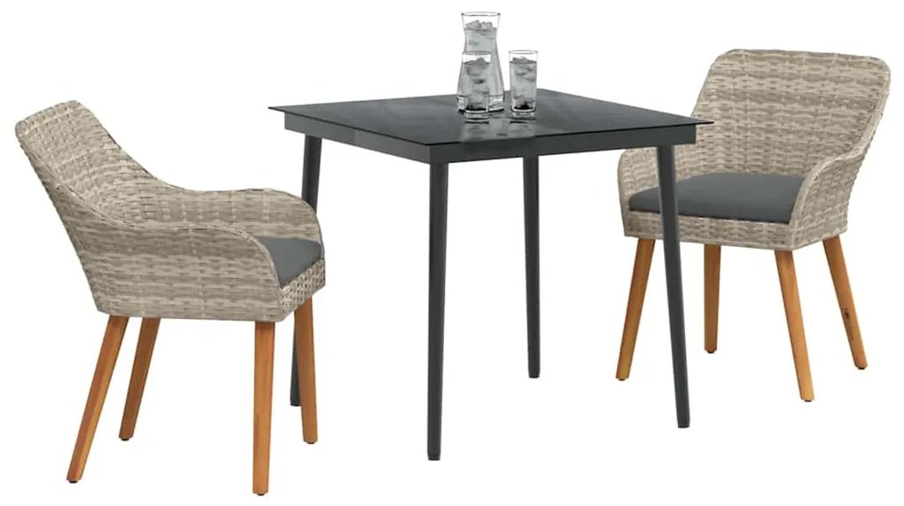 vidaXL Σέτ φαγητού για κήπο 3 pcs Ανοιχτό γκρι συνθετικό ρατάν