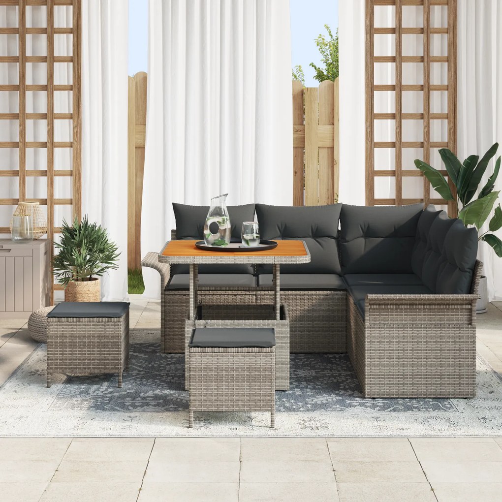 vidaXL Σετ Καναπέ Κήπου Ρυθμιζόμενο ύψος 8 pcs Γκρι συνθετικό ρατάν