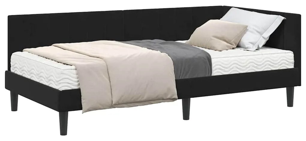 vidaXL Κρεβάτι γωνίας με στρώμα με στρώμα 2 pcs Μαύρο Βελούδο